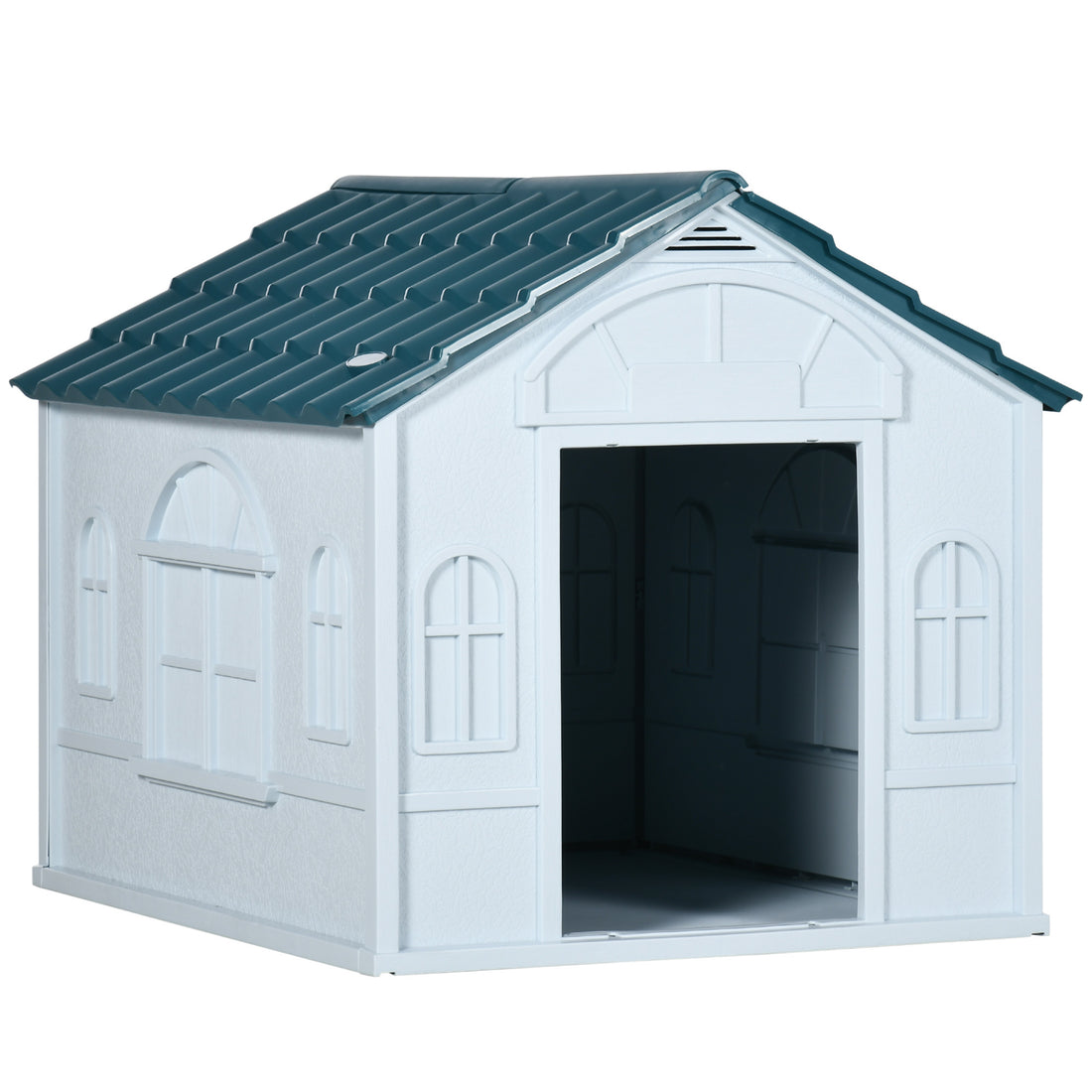 Pawhut Plastic Dog House, Water Resistant Puppy Shelter Indoor Outdoor With Door, Easy To Assemble, For Medium And Small Dogs, Blue Blue Polypropylene