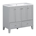 36'' Bathroom Vanity With Resin Sink Combo,Solid Wood Frame Bathroom Storage Cabinet, Freestanding Vanity Set With 4 Soft Closing Doors& 2 Drawers 2 Grey 4 5 Adjustable Shelves Bathroom Freestanding Solid Wood Mdf Resin Painted