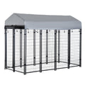 Pawhut 8' X 4' X 6' Dog Playpen Outdoor, Dog Kennel Dog Exercise Pen With Lockable Door, Water Resistant Canopy, For Medium And Large Dogs Black Steel