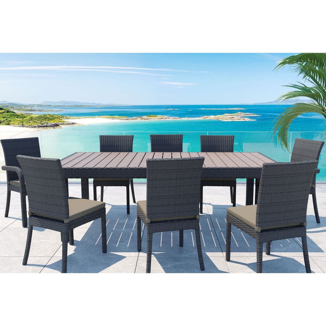 Balcones 9 Piece Outdoor Dining Table Set With 8 Dining Chairs, Brown Chocolate Brown Aluminium Wicker