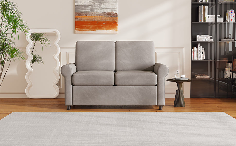 57.4" Pull Out Sofa Bed,Sleeper Sofa Bed With Premium Twin Size Mattress Pad,2 In 1 Pull Out Couch Bed With Two Usb Ports For Living Room,Small Apartment, Light Gray Old Sku:Wf296899 Light Gray Foam Velvet
