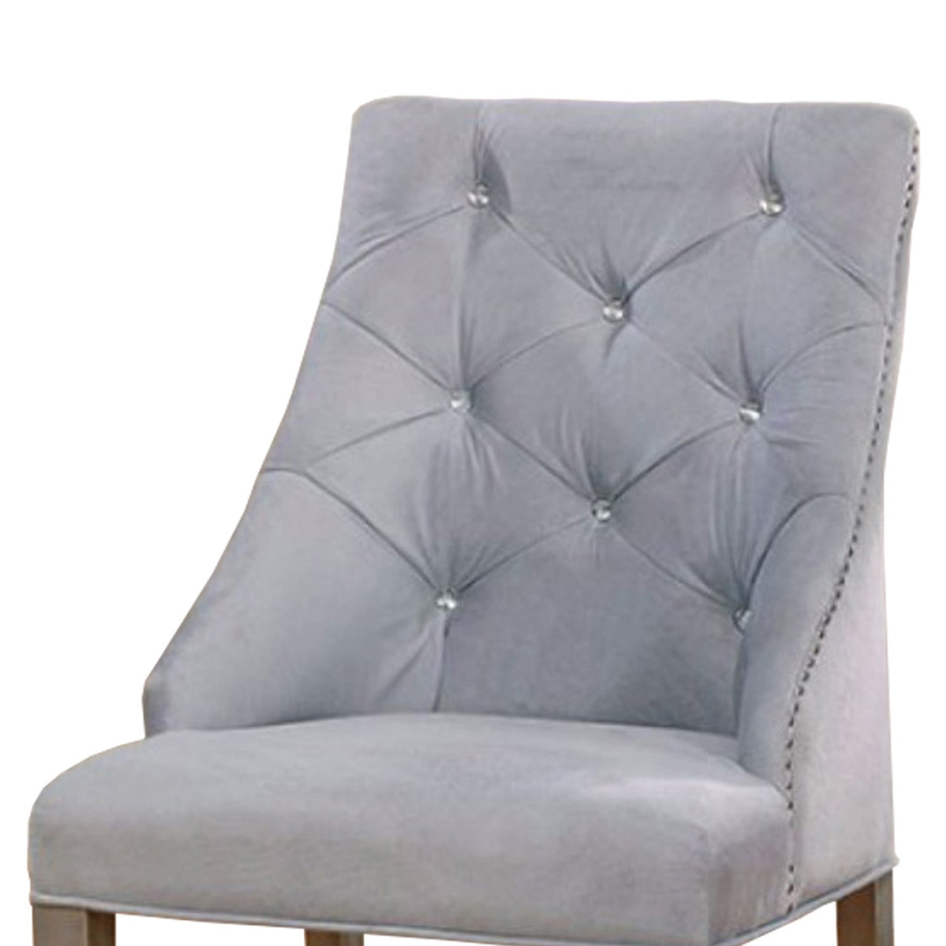 23 Inch Flannelette Dining Side Chair, Button Tufted, Set Of 2, Gray Gray Wood Fabric