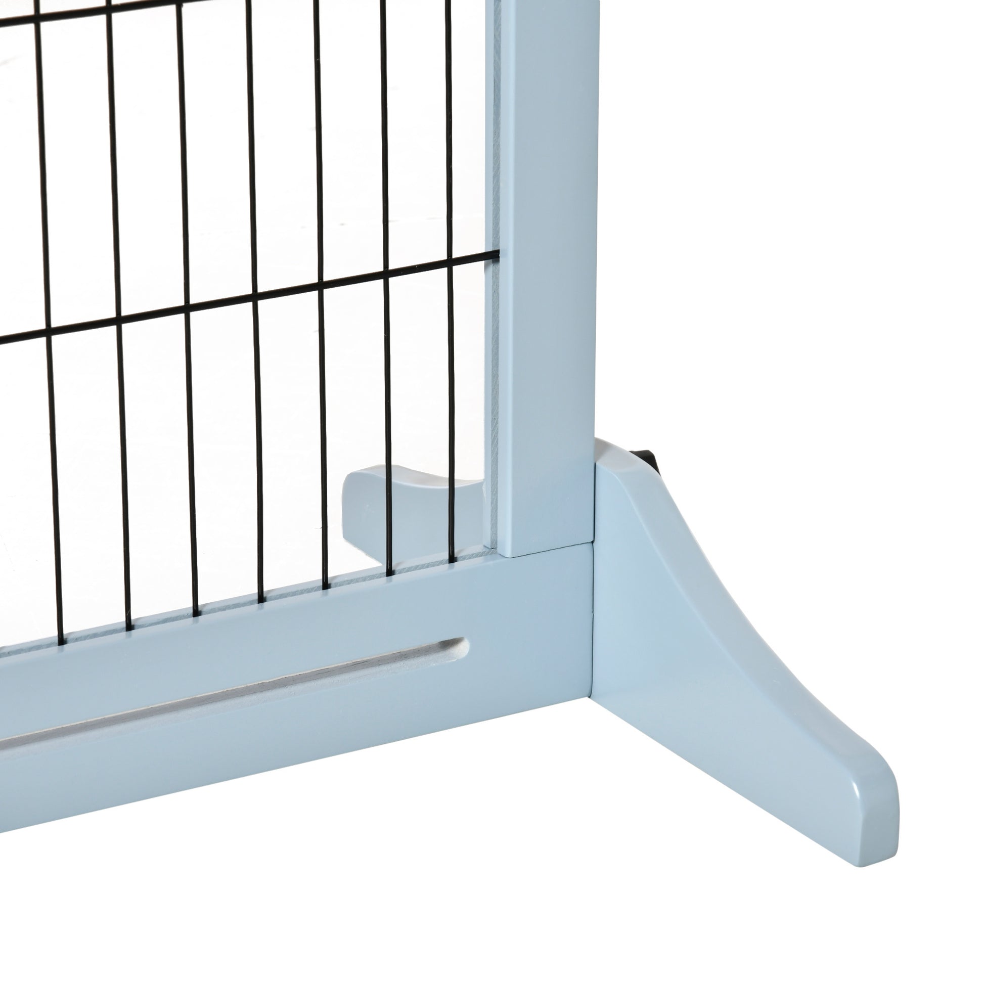 Pawhut 72" W X 27.25" H Extra Wide Freestanding Pet Gate With Adjustable Length Dog, Cat, Barrier For House, Doorway, Hallway, Blue Grey Gray Wood