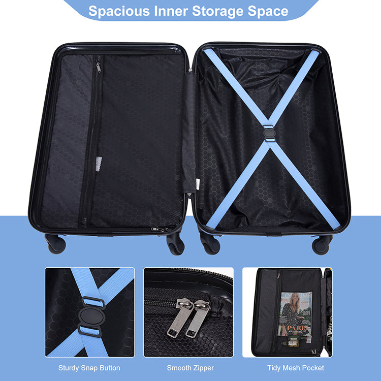 3 Piece Luggage Sets Abs Lightweight Suitcase With Two Hooks, Spinner Wheels, Tsa Lock, 20 24 28 Light Blue Light Blue Abs