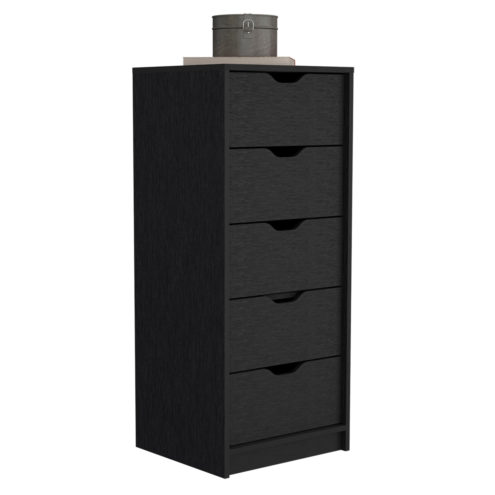 Dresser 42"H, 5 Drawersslim Storage Chest Of Drawers, Black Black Particle Board Particle Board