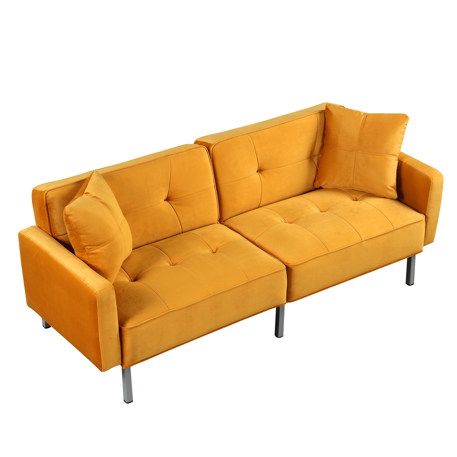 Orisfur. Linen Upholstered Modern Convertible Folding Futon Sofa Bed For Compact Living Space, Apartment, Dorm, Yellow Yellow Foam Linen