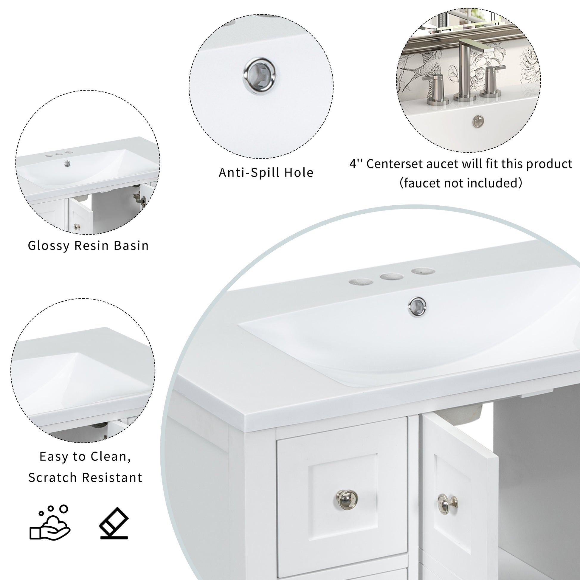 36'' Bathroom Vanity With Undermount Sink,Free Standing Vanity Set With 4 Drawers& Soft Closing Doors,Solid Wood Frame Bathroom Storage Cabinet 4 White 2 2 Adjustable Hinges Bathroom Freestanding Solid Wood Mdf Resin Painted