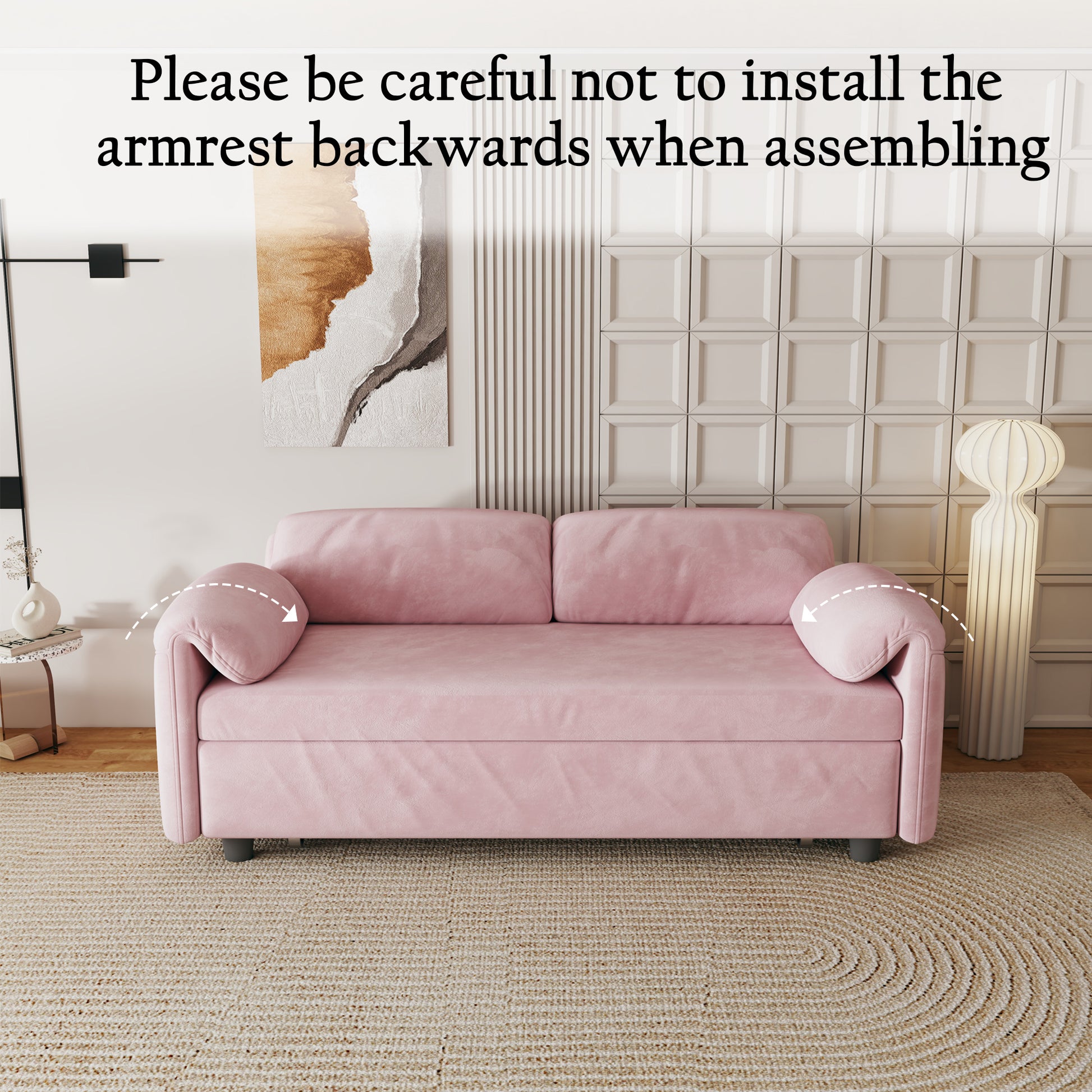 54 Inch Velvet Pink Sofa Sofa Bed Multi Purpose Living Room Retractable Bed Pink Velvet