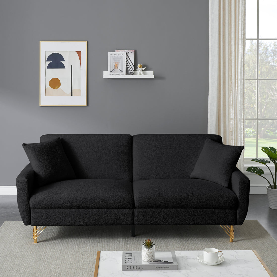 74.41 Inch Teddy Velvet Sofa Bed With Separate Adjustment Backrest And Storage Function Black Light Brown Velvet Wood Primary Living Space Medium Soft Loose Back Contemporary Eucalyptus Square Arms Foam Foam 2 Seat