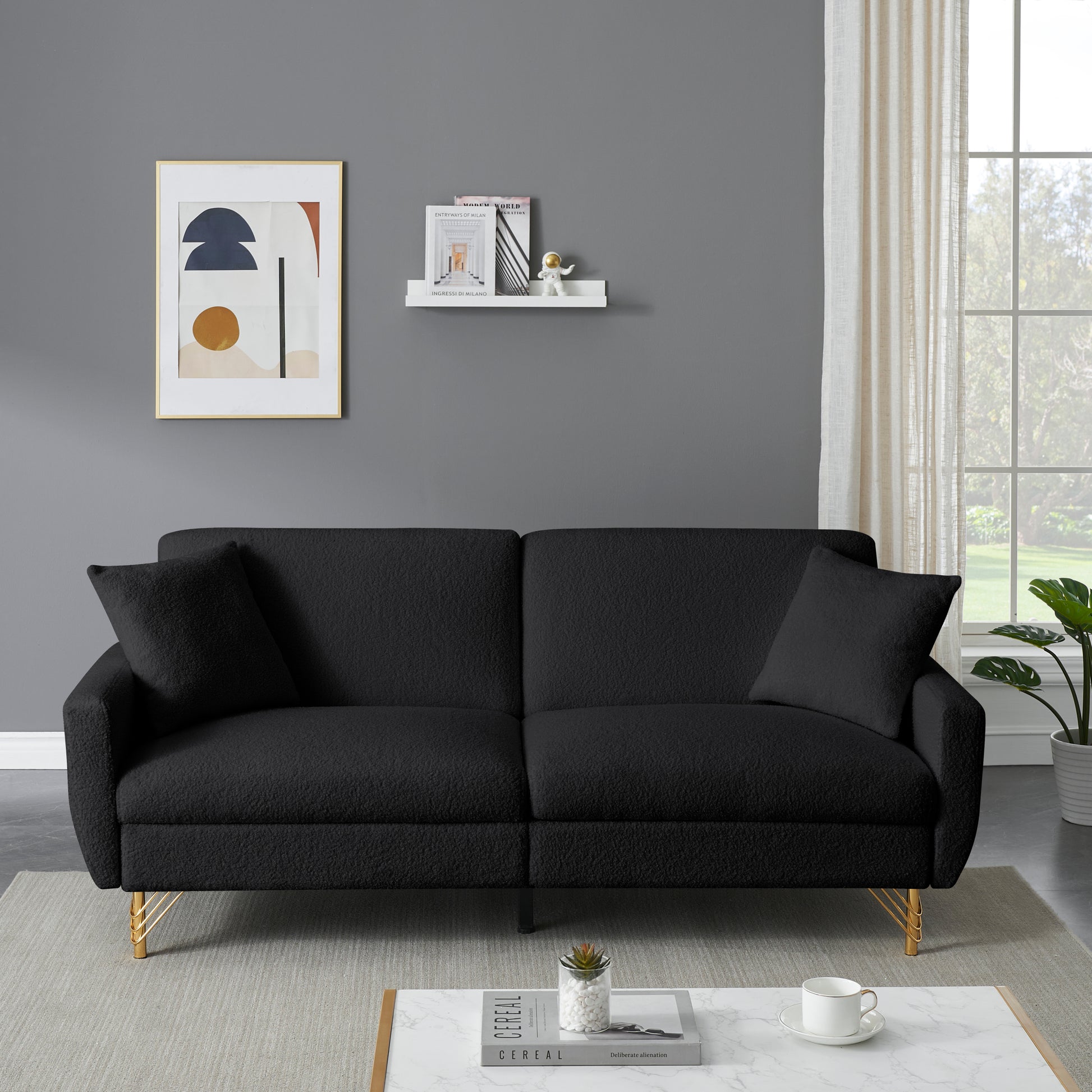 74.41 Inch Teddy Velvet Sofa Bed With Separate Adjustment Backrest And Storage Function Black Light Brown Velvet Wood Primary Living Space Medium Soft Loose Back Contemporary Eucalyptus Square Arms Foam Foam 2 Seat