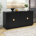 Modern Functional Large Storage Space Sideboard With Wooden Triangular Handles And Adjustable Shelves For Living Room And Dining Room Black Black Mdf