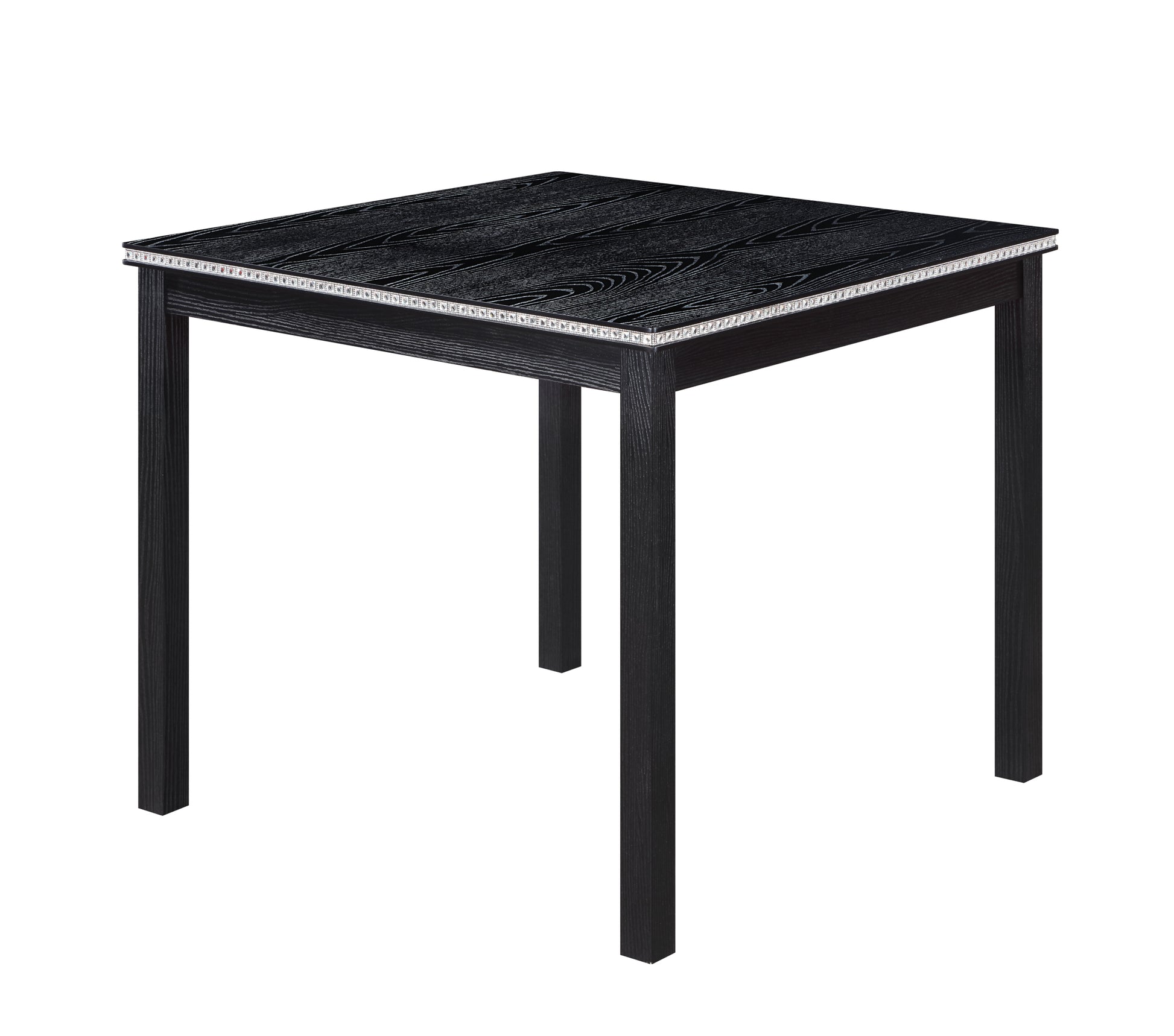 5 Piece Wooden Dining Table Set, Kitchen Table Set With A Square Table And 4 Upholstered Chairs, Wooden Dining Room Table With Crystal Decoration And Chairs Set For Kitchen, Dining Room, Black Black Seats 4 Dining Room 4 Leg Square Dining Table With