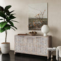 Accent Cabinet Farmhouse Style 4 Door Wooden Cabinet Sideboard Buffet Server Cabinet Storage Cabinet, For Living Room, Entryway, Hallway, Office, Kitchen And Dining Room, Natural Wood Wash Natural