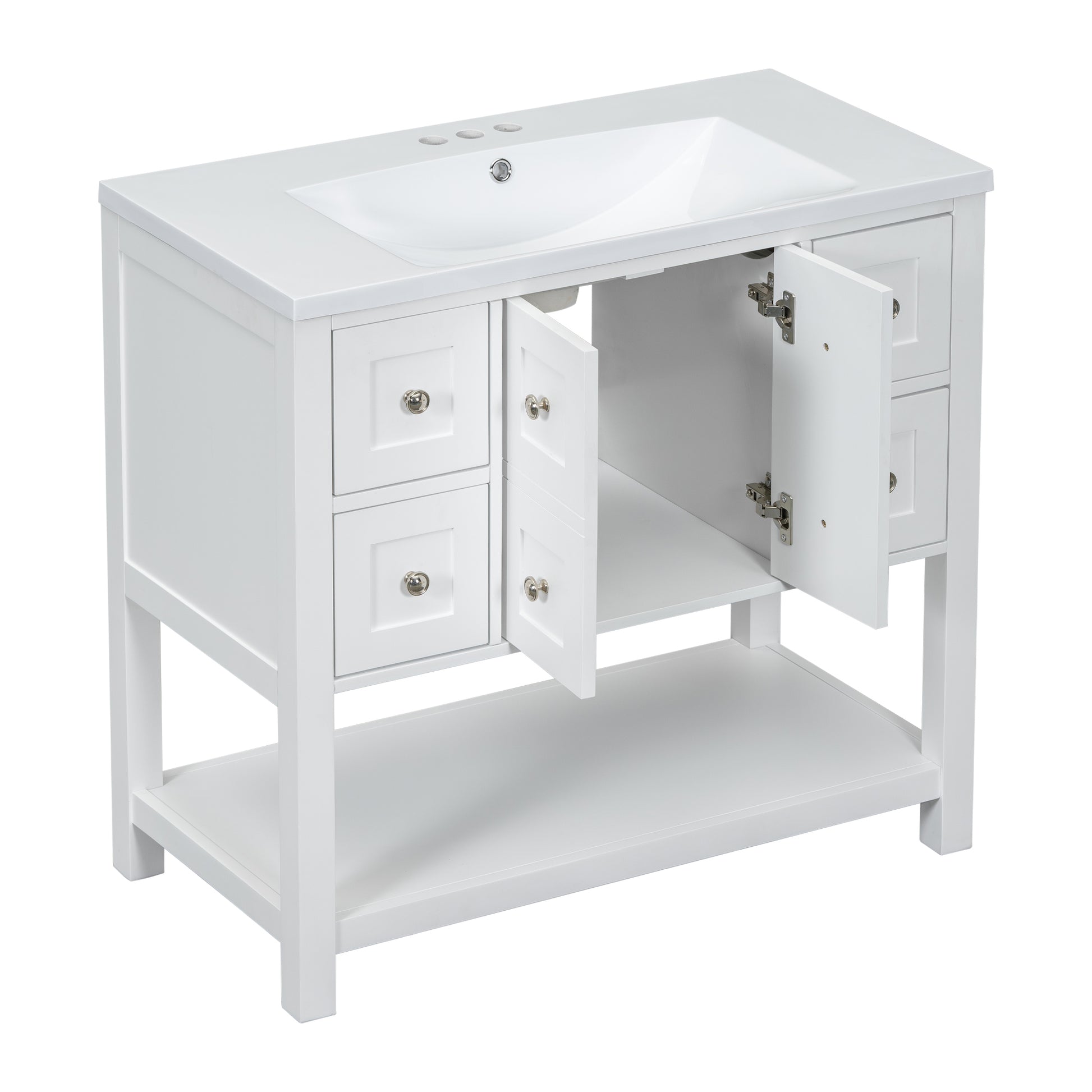 36'' Bathroom Vanity With Undermount Sink,Free Standing Vanity Set With 4 Drawers& Soft Closing Doors,Solid Wood Frame Bathroom Storage Cabinet 4 White 2 2 Adjustable Hinges Bathroom Freestanding Solid Wood Mdf Resin Painted