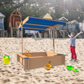 Children'S Wooden Sandbox With Adjustable Canopy, Sandpit With Covers Kids Wood Playset Outdoor Backyard Upgrade Retractable,45.3