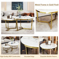 Modern Round Nesting Coffee Table Set 2 Piece White & Marbling Top Gold Base White Mdf