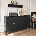 Accent Cabinet 4 Door Wooden Cabinet Sideboard Buffet Server Cabinet Storage Cabinet, For Living Room, Entryway, Hallway, Office, Kitchen And Dining Room, Matte Black Matte Matte Black Solid Wood Mdf