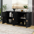 Modern Functional Large Storage Space Sideboard With Wooden Triangular Handles And Adjustable Shelves For Living Room And Dining Room Black Black Mdf