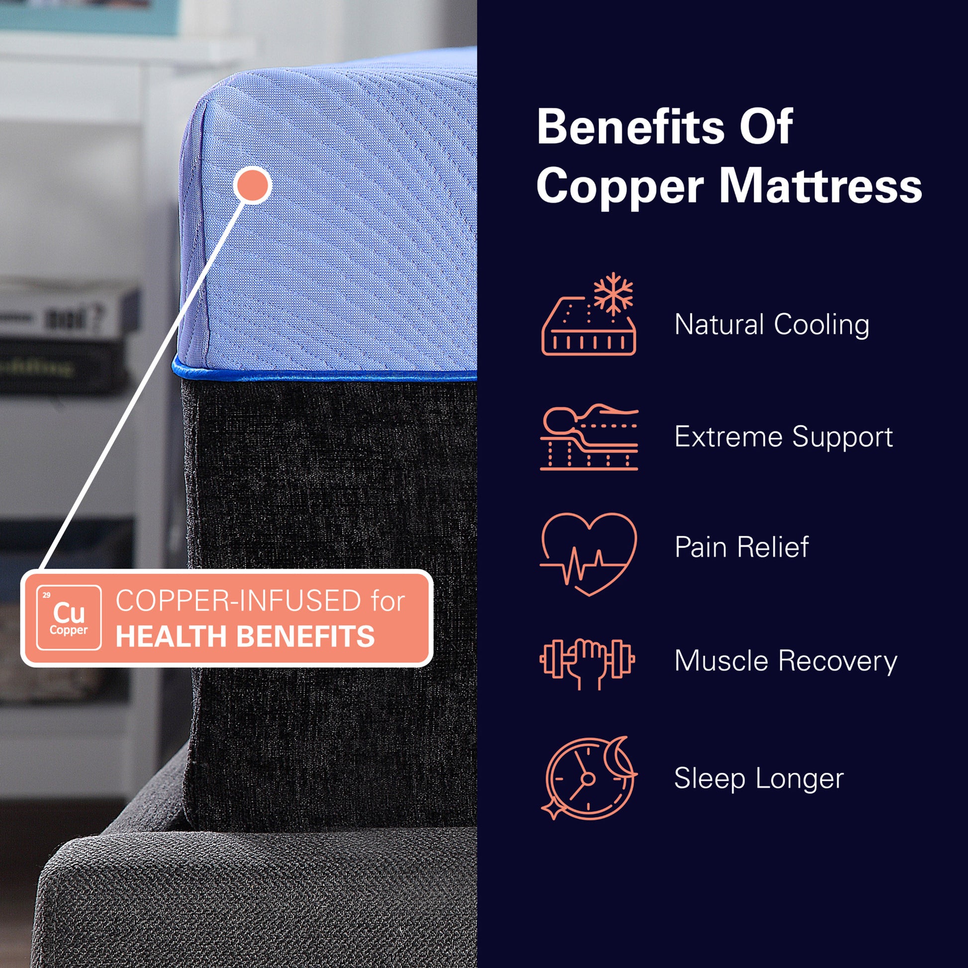 12 Inch Refresh Hybrid Cooling Gelcare Memory Foam And Coil Adult Mattress, Cal King Size Blue Bedroom Foam Spring