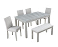 Wooden Dining Rectangular Table With Bench, Kitchen Table With Bench For Small Space, 6 Person Dining Table, Silver Grey Beige Silver Gray Seats 6 Dining Room Rectangular 4 Leg Rectangular Dining Table With Chair And Bench Solid Wood Mdf
