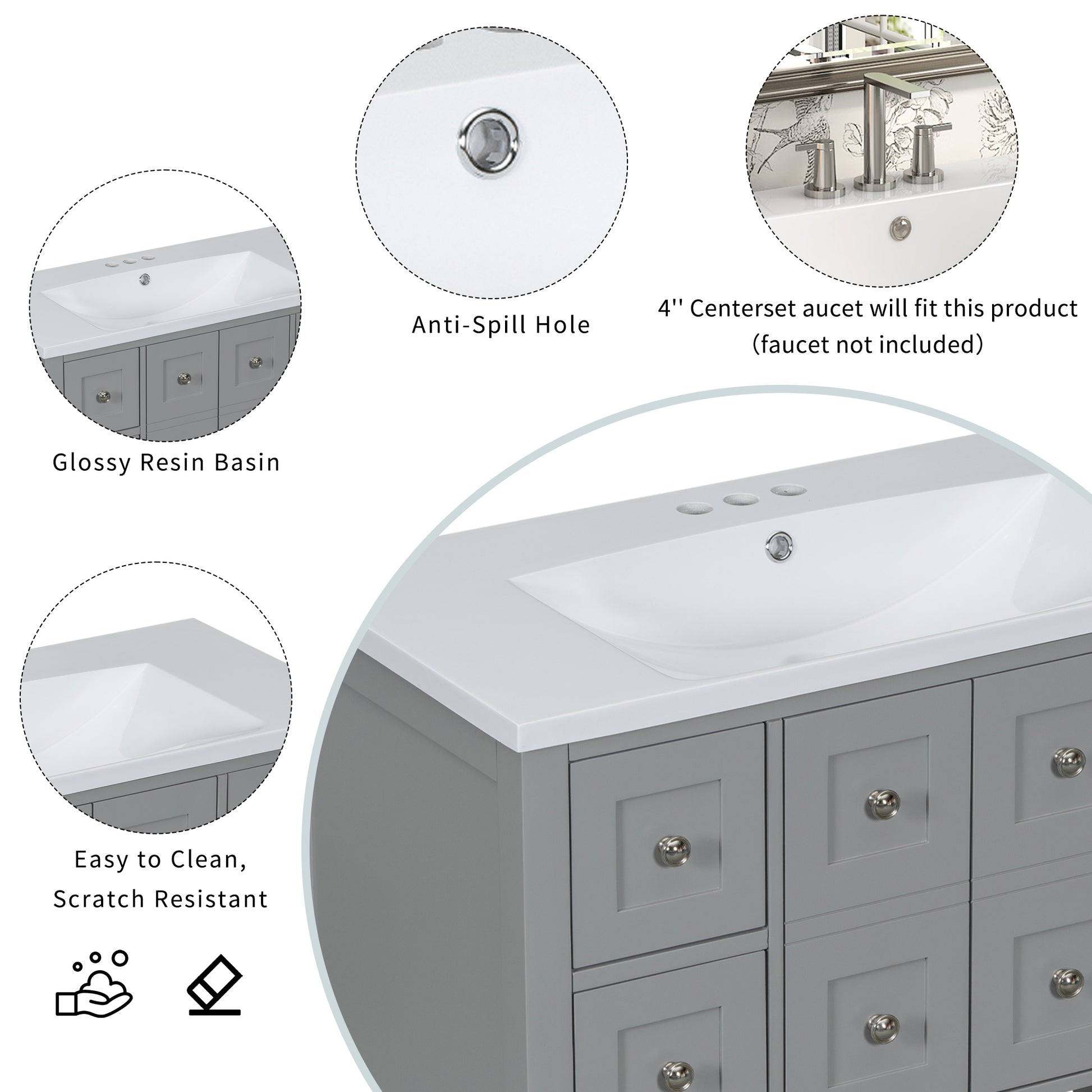 36'' Bathroom Vanity With Undermount Sink,Free Standing Vanity Set With 4 Drawers& Soft Closing Doors,Solid Wood Frame Bathroom Storage Cabinet 4 Grey 2 2 Adjustable Hinges Bathroom Freestanding Solid Wood Mdf Resin Painted