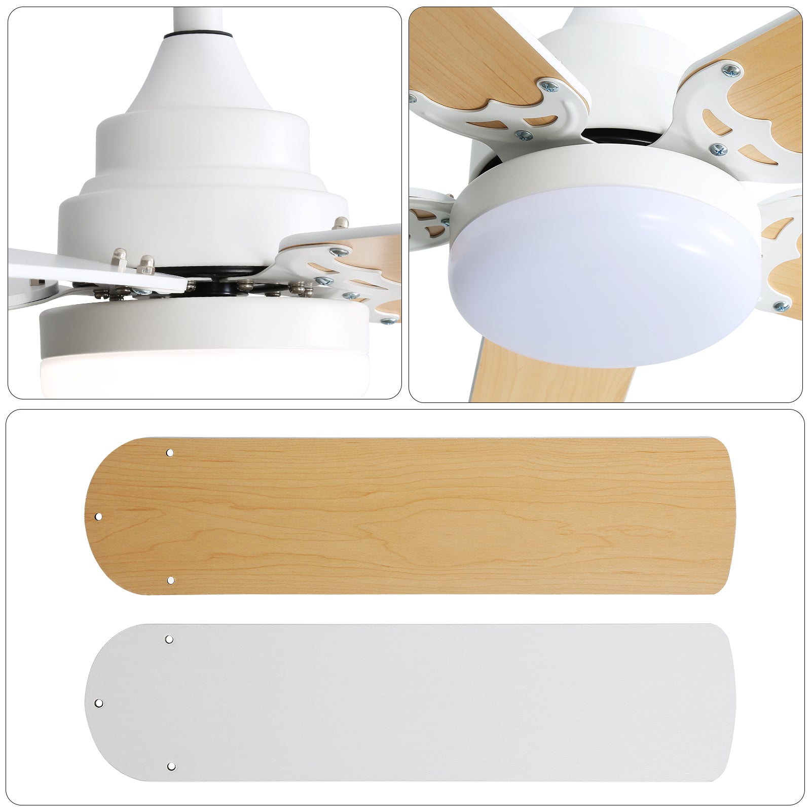 42 Inch Modern With 3 Color Dimmable Light 5 Blades Remote Control Reversible Dc Motor White White Mdf