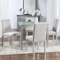 5 Piece Wooden Dining Table Set, Kitchen Table Set With A Square Table And 4 Upholstered Chairs, Wooden Dining Room Table With Crystal Decoration And Chairs Set For Kitchen, Dining Room, Silver Grey Beige Silver Gray Seats 4 Dining Room 4 Leg Square