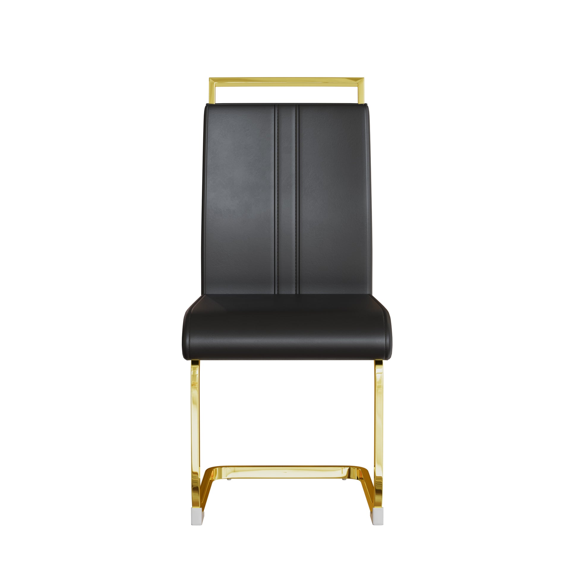 Modern Dining Chairs,Pu Faux Leather High Back Upholstered Side Chair With C Shaped Tube. Plating Golden Metal Legs For Dining Room Kitchen Vanity Patio Club Guest Office Chair Set Of 2 Black Pu Black Kitchen Dining Chairs Foam Pu