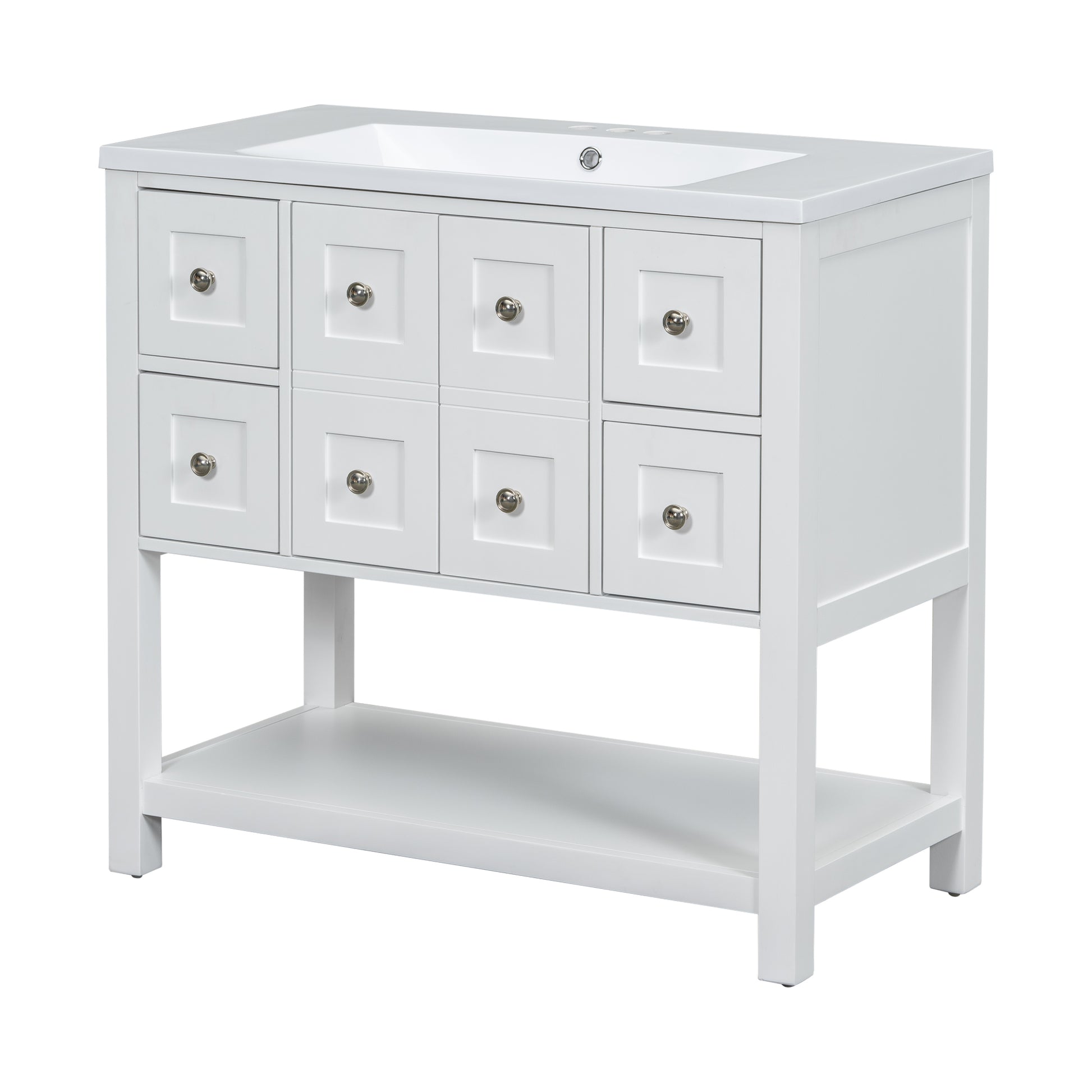 36'' Bathroom Vanity With Undermount Sink,Free Standing Vanity Set With 4 Drawers& Soft Closing Doors,Solid Wood Frame Bathroom Storage Cabinet 4 White 2 2 Adjustable Hinges Bathroom Freestanding Solid Wood Mdf Resin Painted