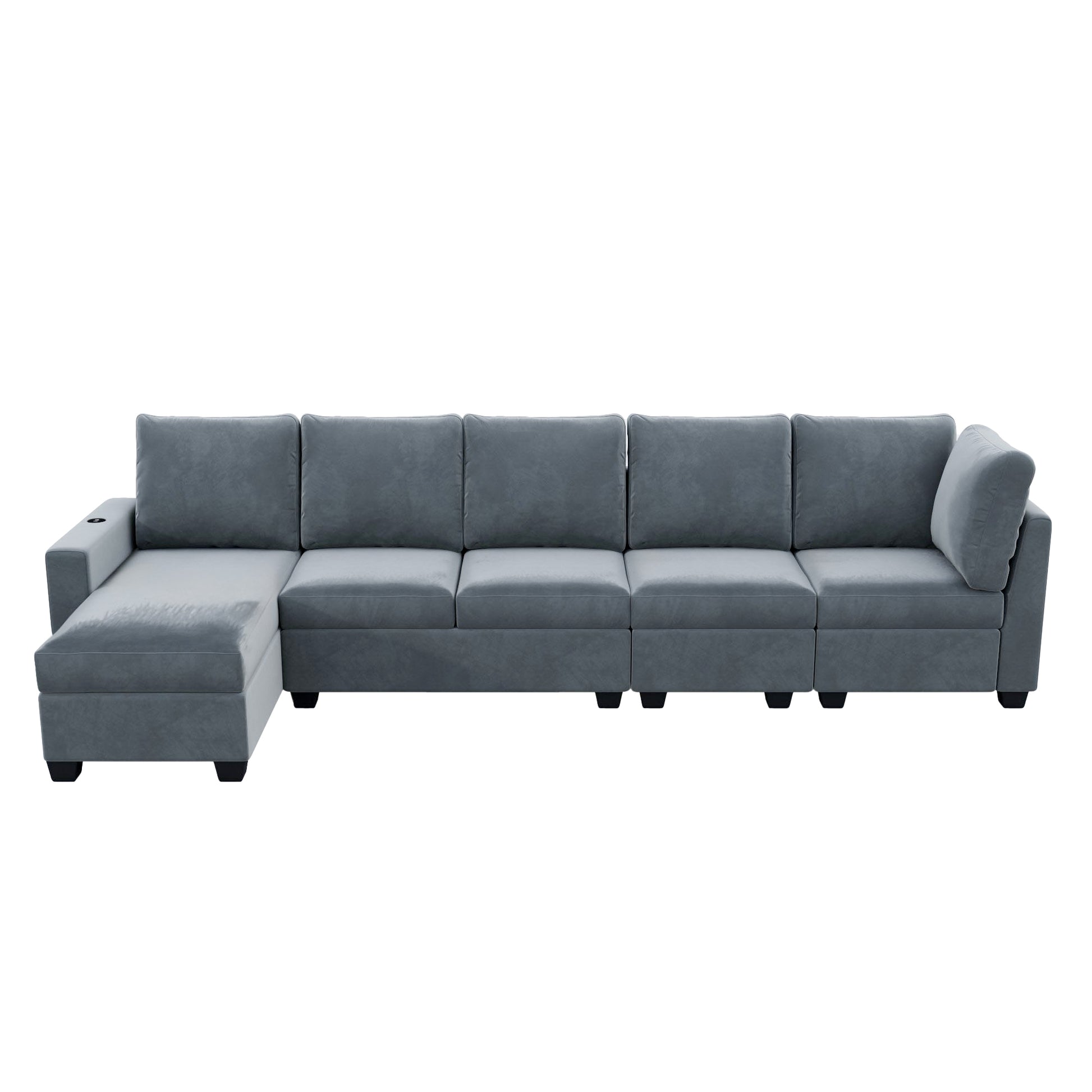 138*56" Modern L Shape Sectional Sofa, 6 Seat Velvet Fabric Couch With Convertible Chaise Lounge,Freely Combinable Indoor Furniture For Living Room, Apartment, Office,3 Colors Grey Velvet 6 Seat