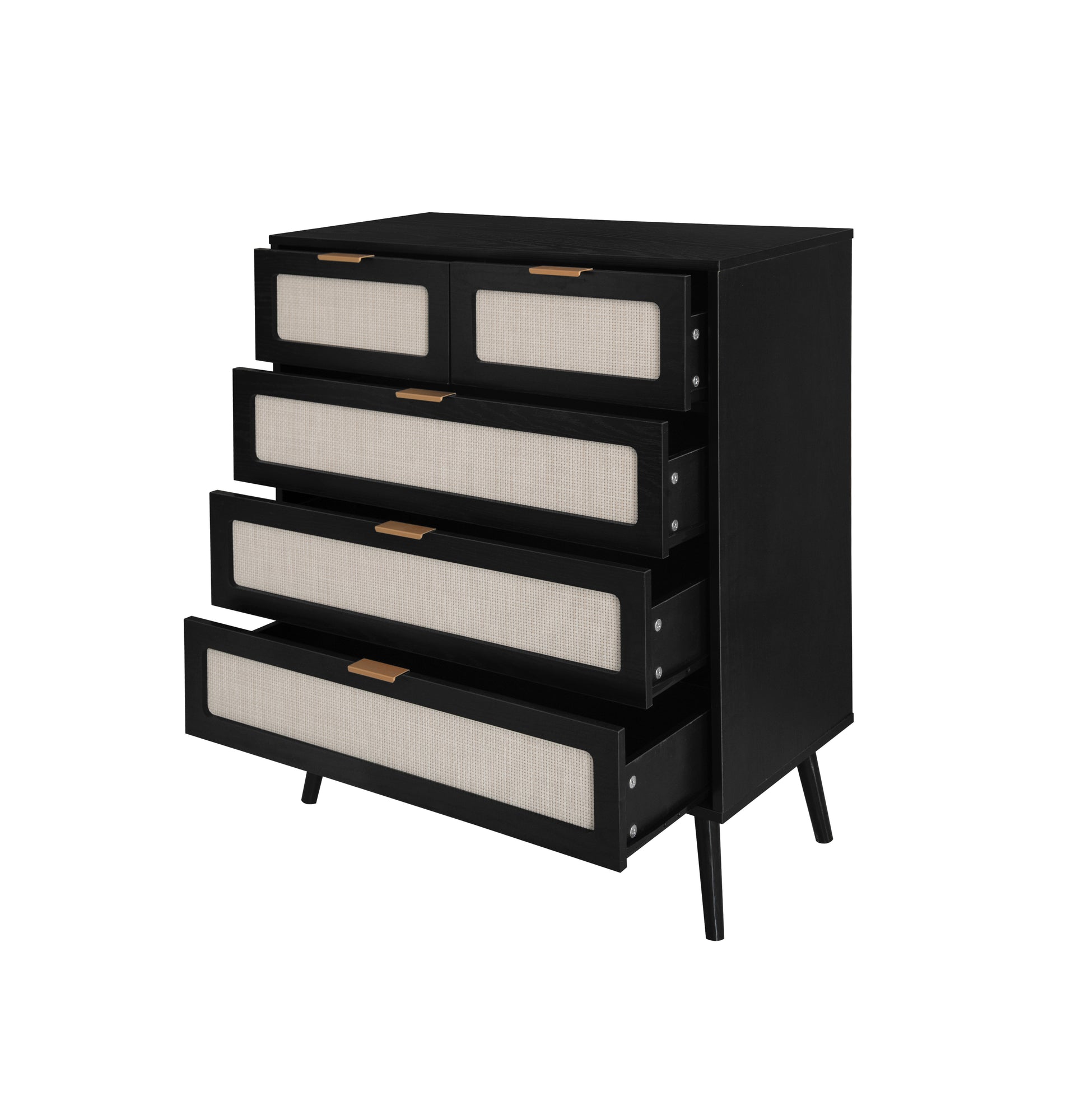 5 Drawer Cabinet, Accent Storage Cabinet, Suitable For Living Room, Bedroom, Dining Room, Study Black Mdf