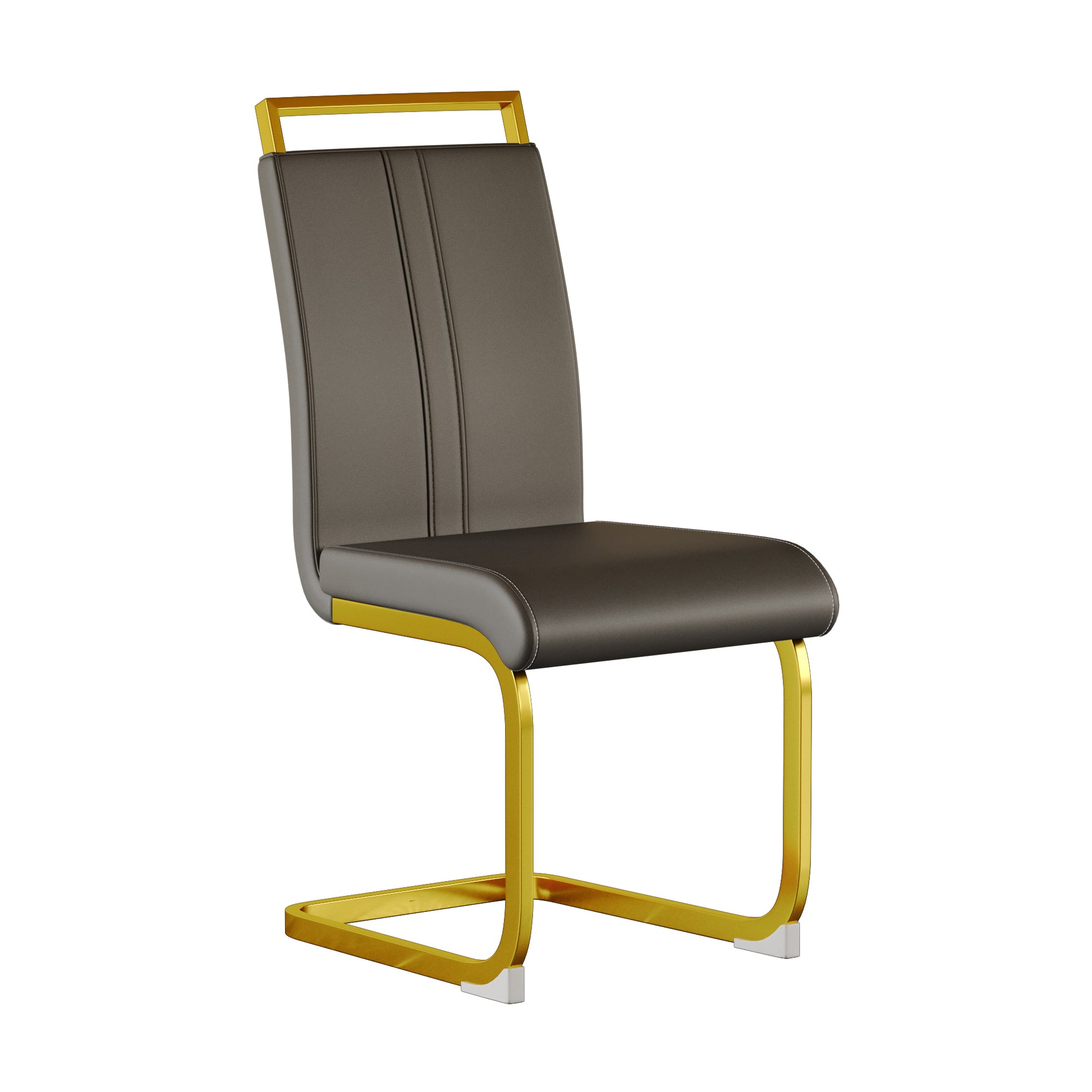 Modern Dining Chairs,Pu Faux Leather High Back Upholstered Side Chair With C Shaped Tube. Plating Golden Metal Legs For Dining Room Kitchen Vanity Patio Club Guest Office Chair Set Of 2 Grey Pu Grey Kitchen Dining Chairs Foam Pu