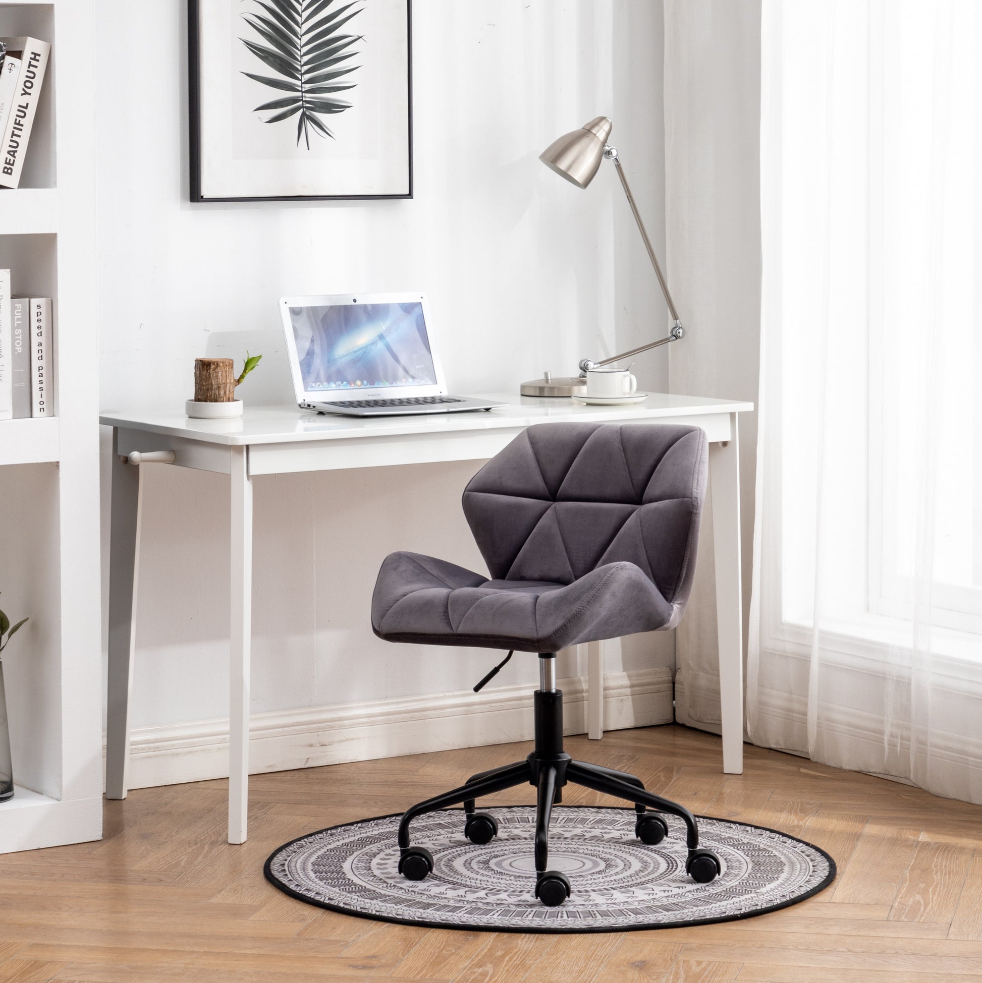 Eldon Diamond Tufted Adjustable Swivel Office Chair, Gray Gray Velvet