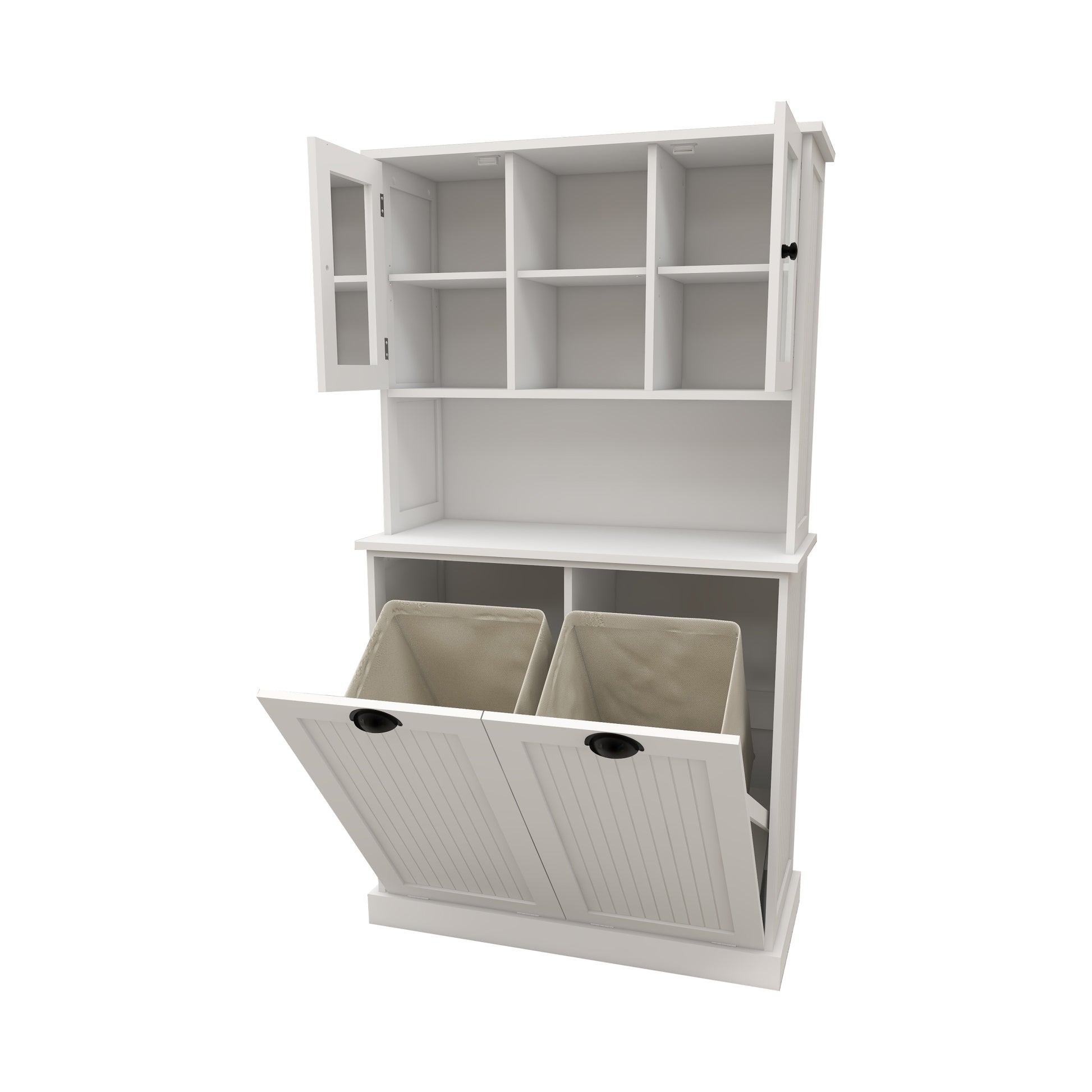 Two Compartment Tilt Out Dirty Laundry Basket Tall Bathroom Cabinet With 2 Adjustable Shelves White White Mdf