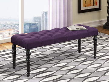 Leviton Fabric Tufted Turned Leg Dining Bench, Purple Purple Wood