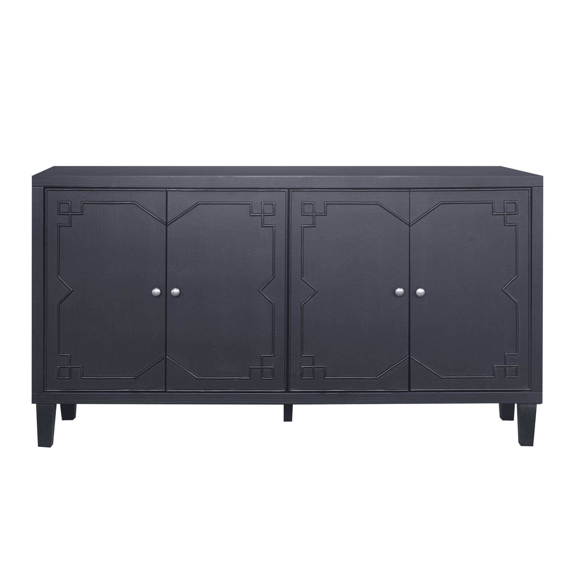 Accent Cabinet 4 Door Wooden Cabinet Sideboard Buffet Server Cabinet Storage Cabinet, For Living Room, Entryway, Hallway, Office, Kitchen And Dining Room, Matte Black Matte Matte Black Solid Wood Mdf