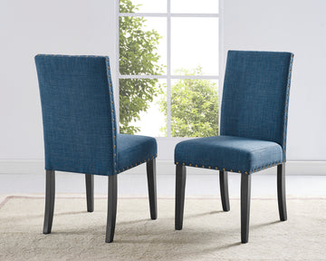 Biony Fabric Dining Chairs With Trim, Set Of 2, Blue Blue Polyester