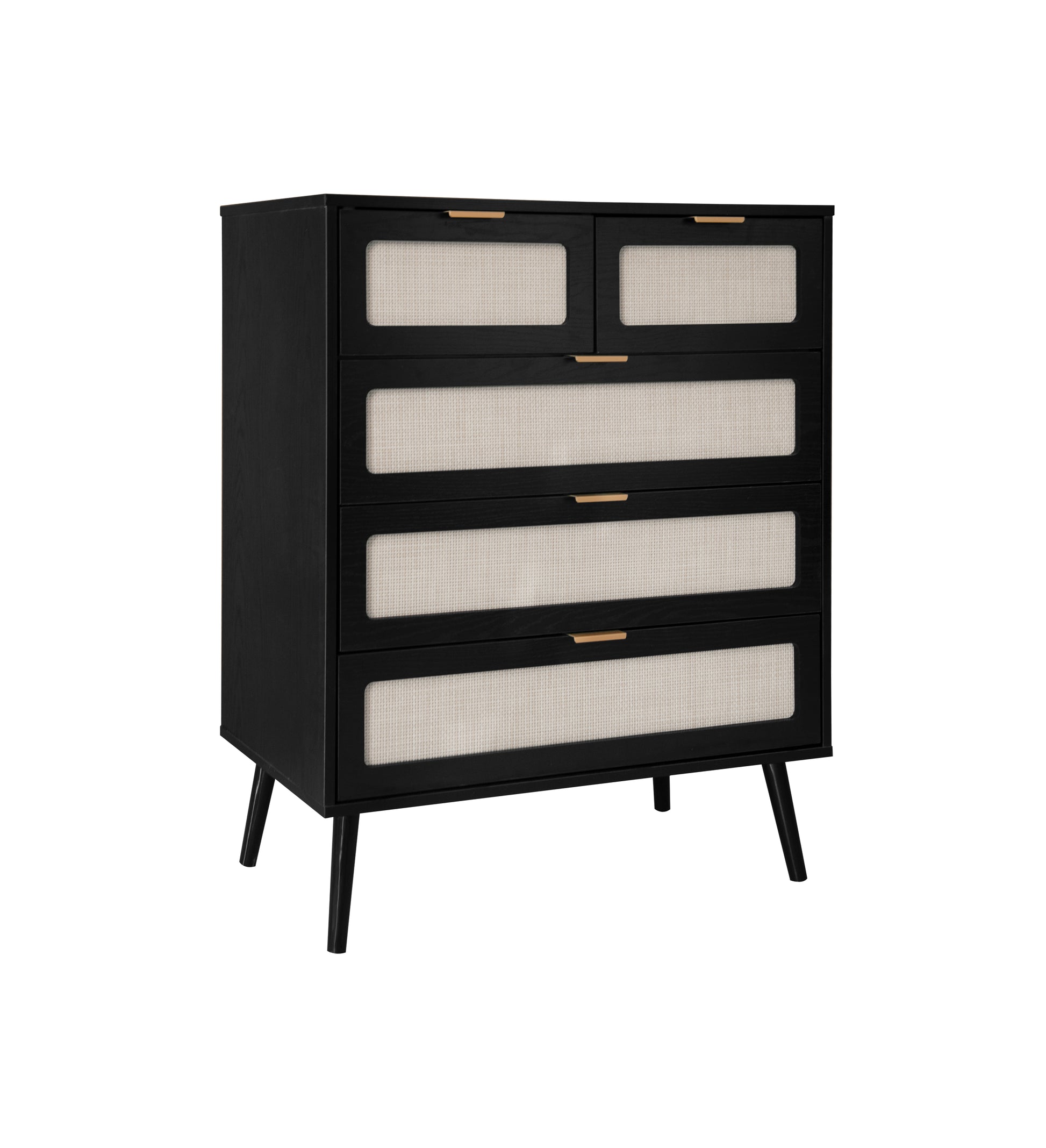 5 Drawer Cabinet, Accent Storage Cabinet, Suitable For Living Room, Bedroom, Dining Room, Study Black Mdf