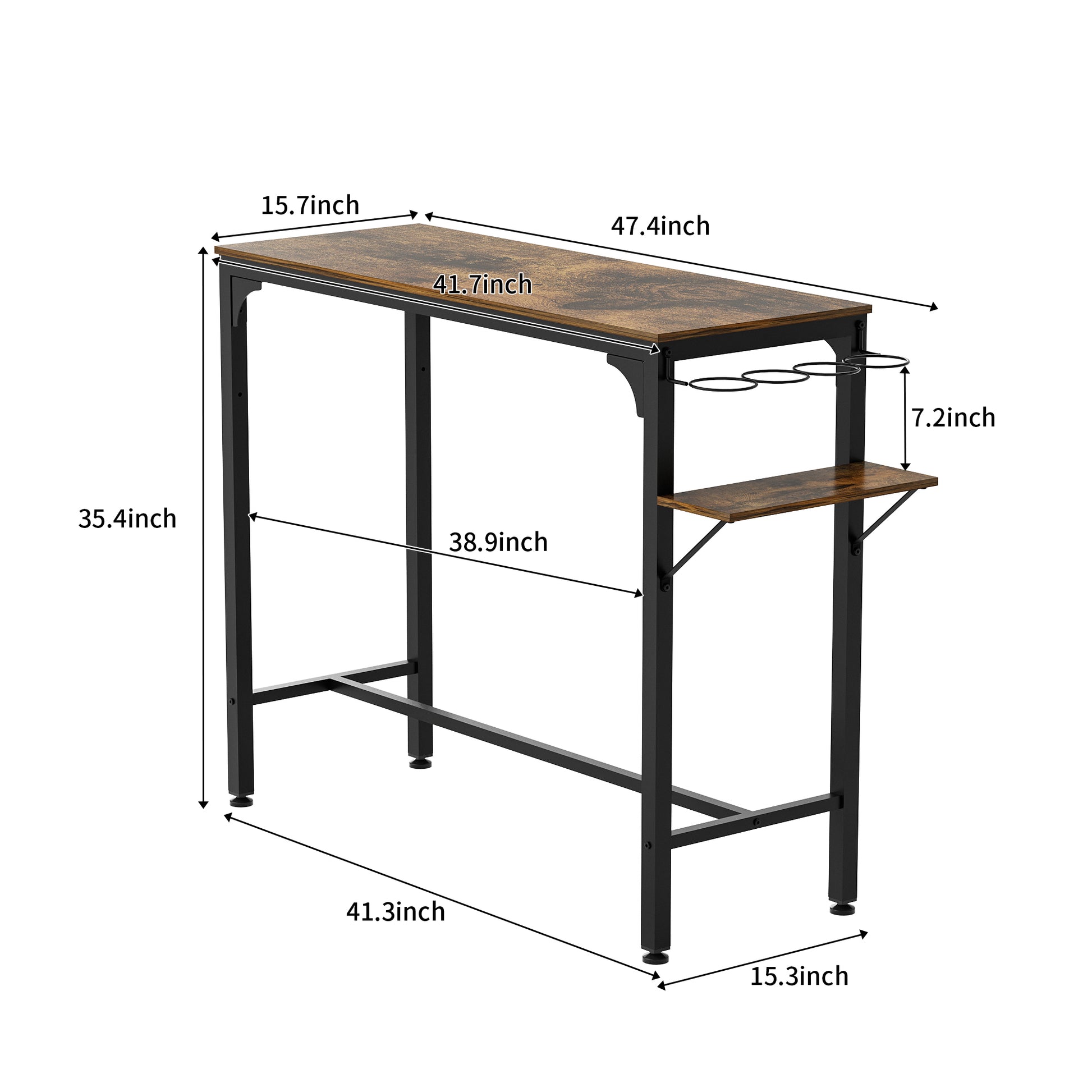 Wood Top Metal Base Side Table Industrial Bar Table With Two Chair Adjustable Table Base Bistro Whiskey Pub Table,47.44"W X 15.75"D X 35.43"H Metal Wood Antique Brown Seats 2 Metal Dining Room Square Metal & Wood