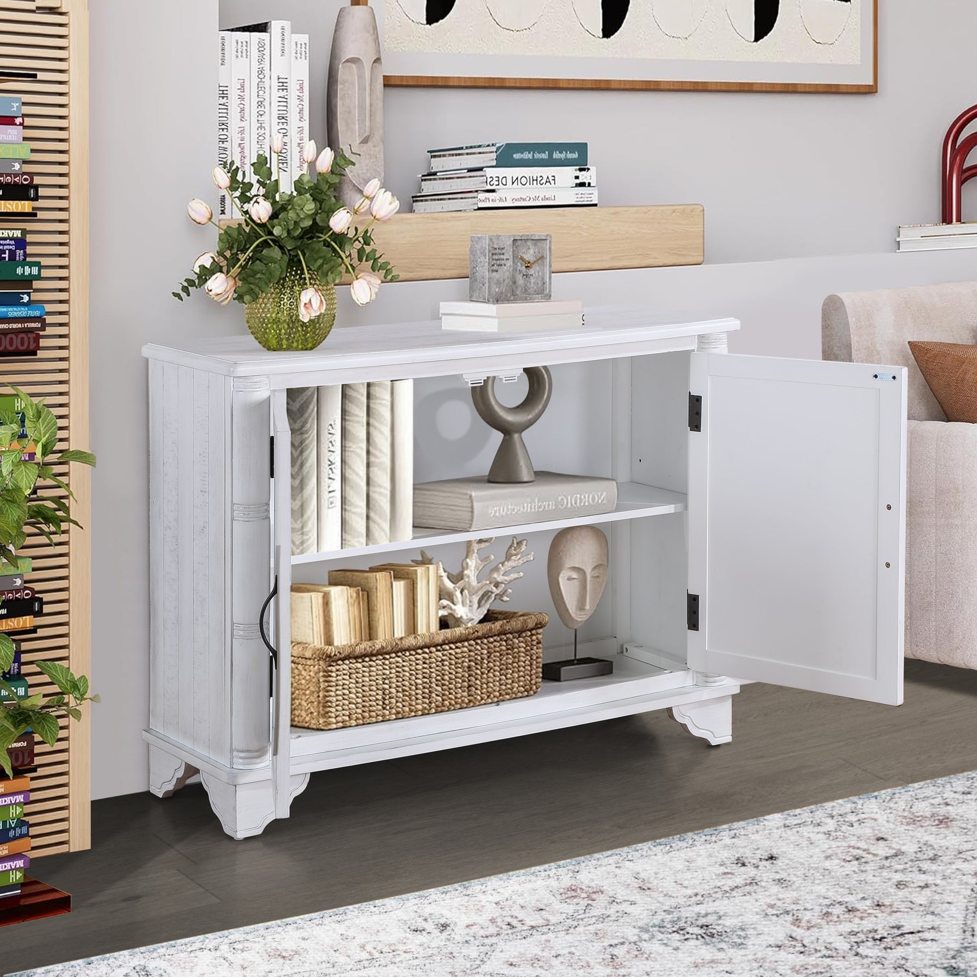 40" Console Table With Storage Shelf, Retro Entryway Table With Adjustable Storage Shelf, Sofa Couch Table For Hallway, Entry Way, Living Room, Foyer, Antique White Antique White Pine