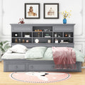 Twin Size Wood Daybed With Multi Storage Shelves, Charging Station And 3 Drawers, Gray Box Spring Not Required Twin Gray Wood Solid Wood Mdf