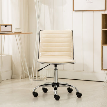 Fremo Chromel Adjustable Air Lift Office Chair, Beige Beige Faux Leather