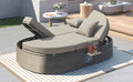 Outdoor Sun Bed Patio 2 Person Daybed With Cushions And Pillows, Rattan Garden Reclining Chaise Lounge With Adjustable Backrests And Foldable Cup Trays For Lawn,Poolside, Gray Yes Complete Patio Set Gray Weather Resistant Frame Water Resistant Cushion