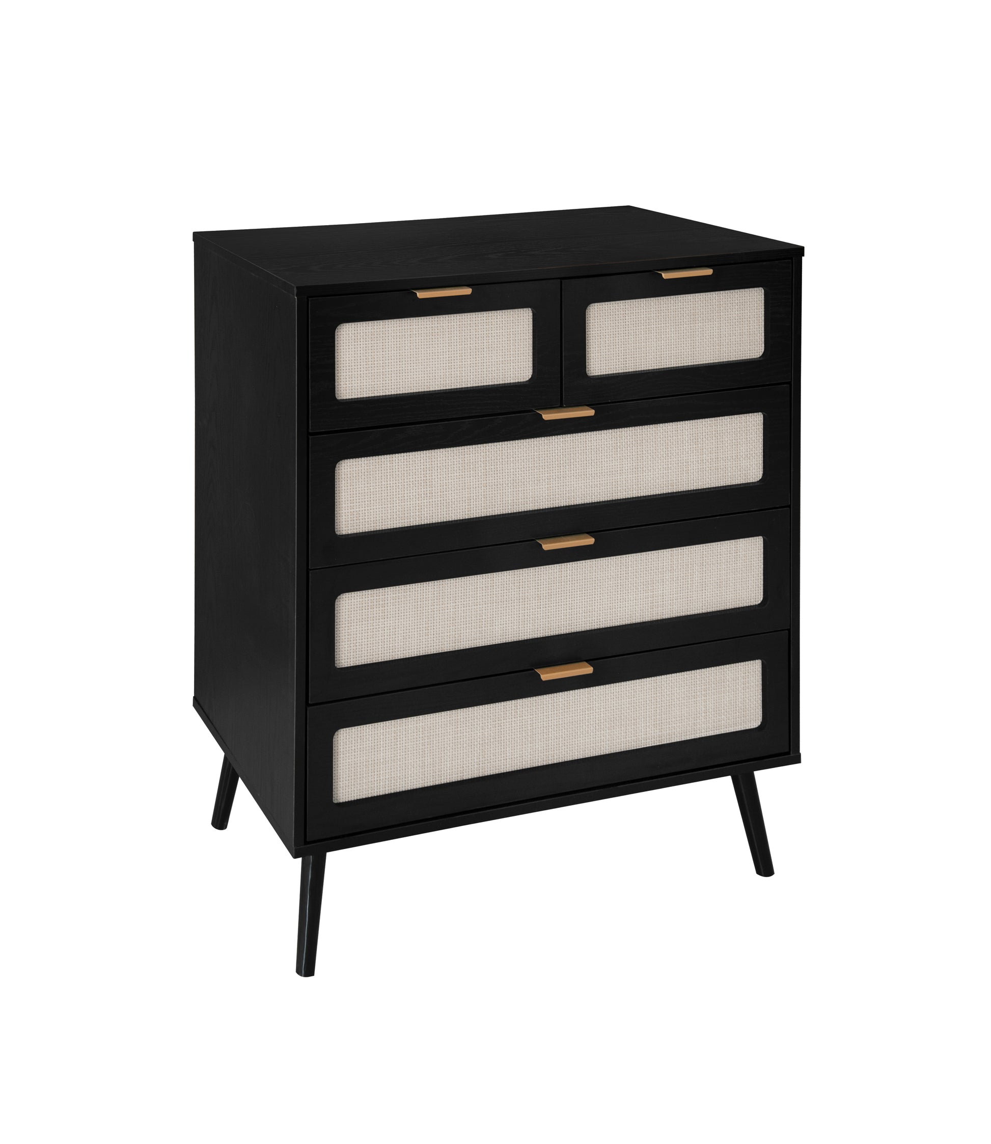 5 Drawer Cabinet, Accent Storage Cabinet, Suitable For Living Room, Bedroom, Dining Room, Study Black Mdf