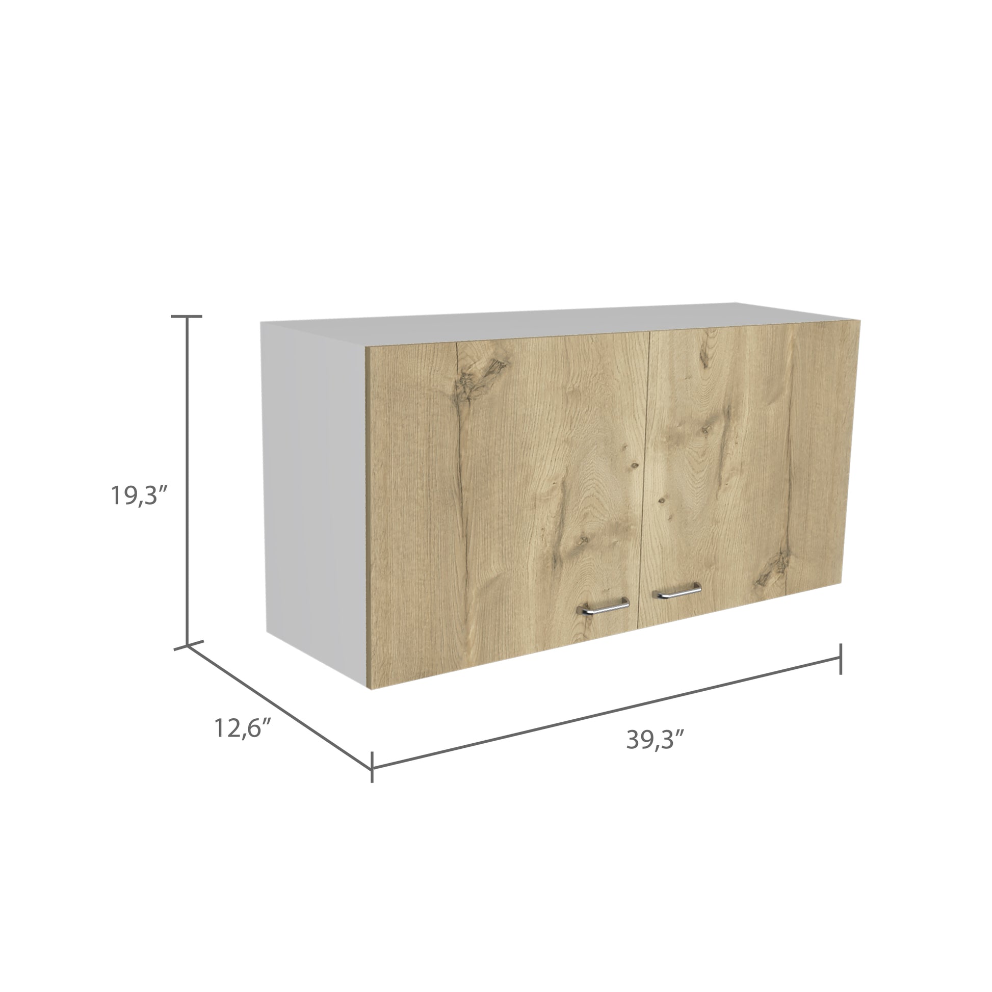 Wall Cabinet 19"H, Two Doors, Two Internal Shelves, White Light Oak Multicolor Particle Board Particle Board