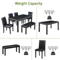 Wooden Dining Rectangular Table With Bench, Kitchen Table With Bench For Small Space, 6 Person Dining Table, Black Black Seats 6 Dining Room Rectangular 4 Leg Rectangular Dining Table With Chair And Bench Solid Wood Mdf