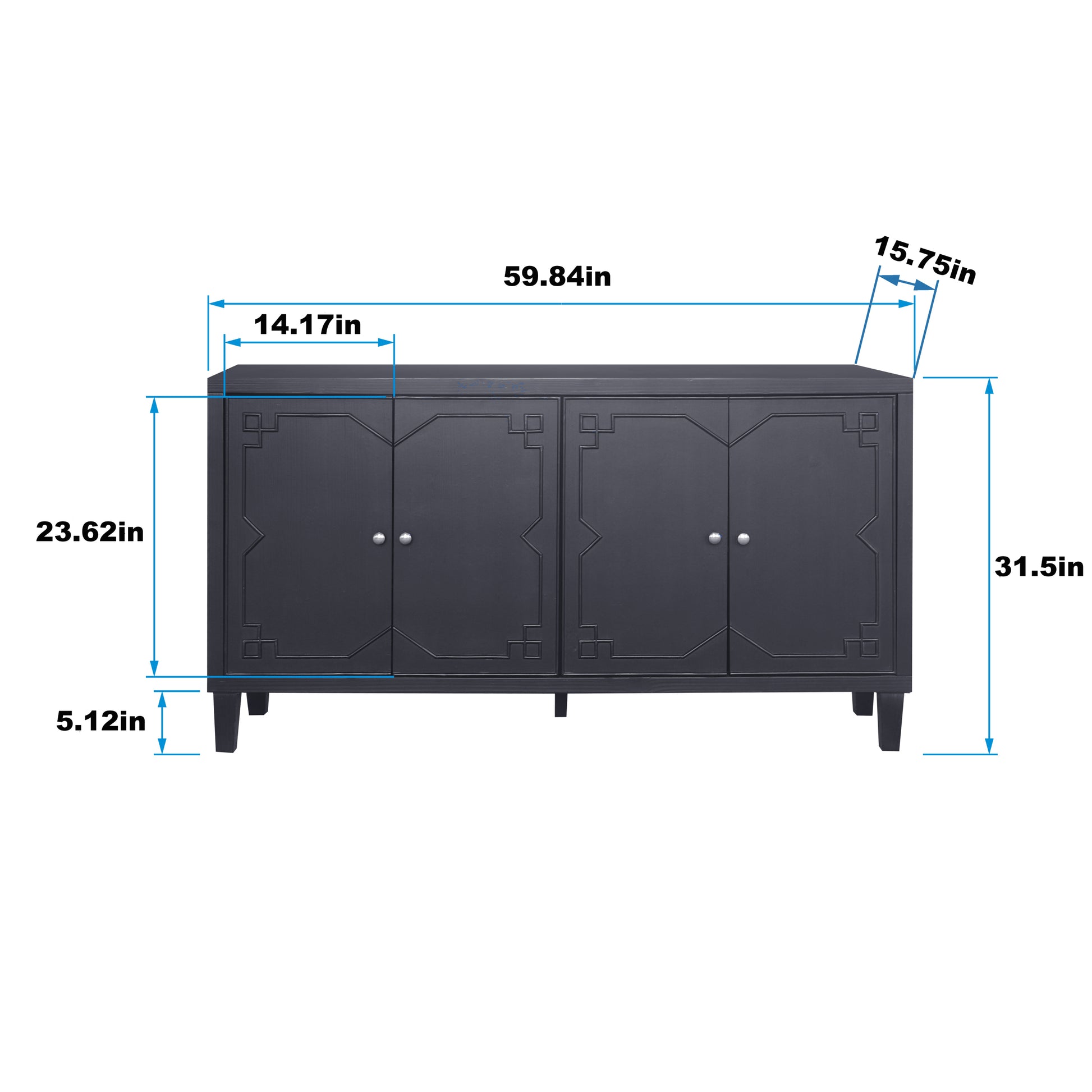 Accent Cabinet 4 Door Wooden Cabinet Sideboard Buffet Server Cabinet Storage Cabinet, For Living Room, Entryway, Hallway, Office, Kitchen And Dining Room, Matte Black Matte Matte Black Solid Wood Mdf