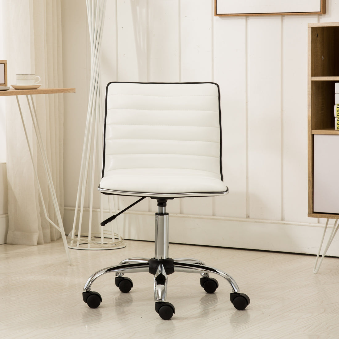 Fremo Chromel Adjustable Air Lift Office Chair, White White Faux Leather