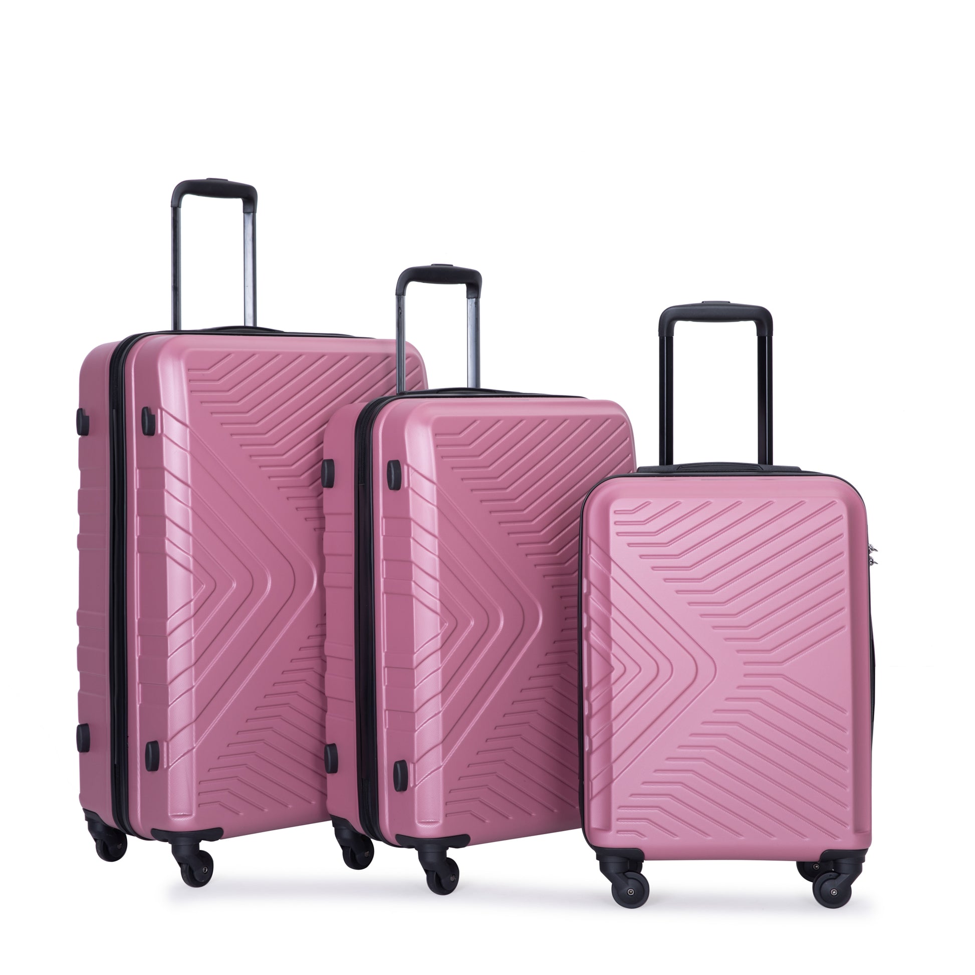 3 Piece Luggage Sets Abs Lightweight Suitcase With Two Hooks, Spinner Wheels, Tsa Lock, 20 24 28 , Pink Pink Abs