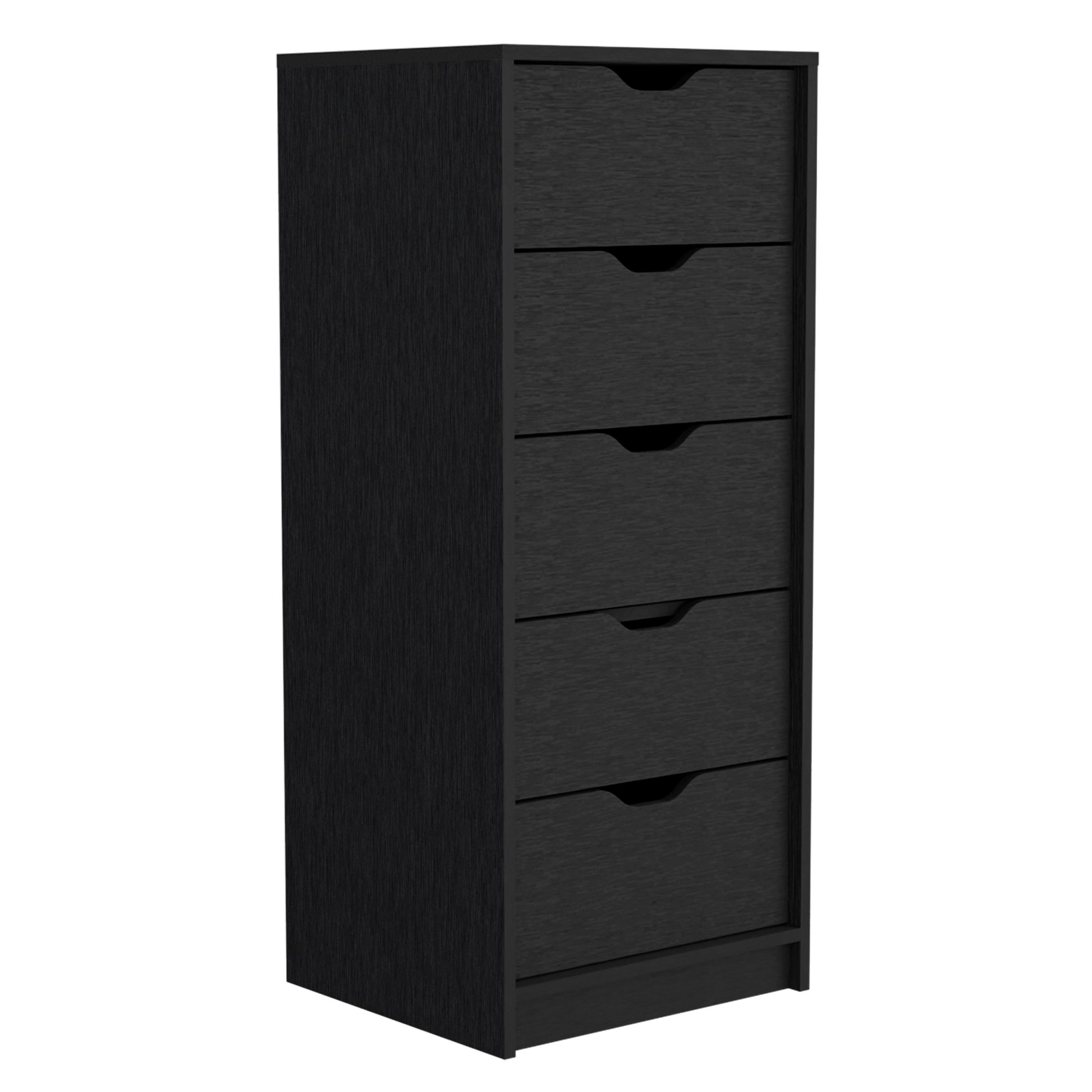 Dresser 42"H, 5 Drawersslim Storage Chest Of Drawers, Black Black Particle Board Particle Board